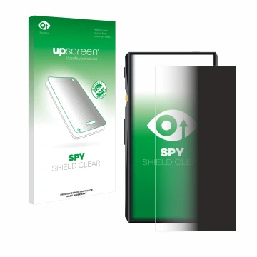 Parte frontal de un envase de producto con el logotipo de la marca upscreen. Al lado se muestra el dispositivo FiiO M11 Pro co