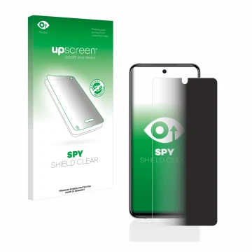 Parte frontal de un envase de producto con el logotipo de la marca upscreen. Al lado se muestra el dispositivo Xiaomi Redmi No