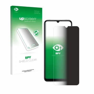 Parte frontal de un envase de producto con el logotipo de la marca upscreen. Al lado se muestra el dispositivo Xiaomi Mi 10 Li