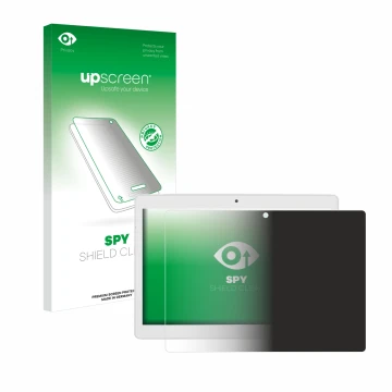 Parte frontal de un envase de producto con el logotipo de la marca upscreen. Al lado se muestra el dispositivo Alldocube M5X P