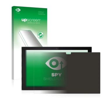 Parte frontal de un envase de producto con el logotipo de la marca upscreen. Al lado se muestra el dispositivo Lenovo IdeaPad 