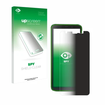 Parte frontal de un envase de producto con el logotipo de la marca upscreen. Al lado se muestra el dispositivo Blackview BV630