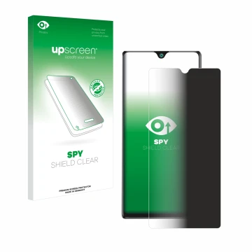 Parte frontal de un envase de producto con el logotipo de la marca upscreen. Al lado se muestra el dispositivo Cubot P40 con s