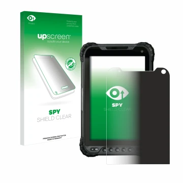 Parte frontal de un envase de producto con el logotipo de la marca upscreen. Al lado se muestra el dispositivo UniStrong UT30 