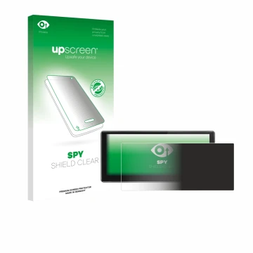 Parte frontal de un envase de producto con el logotipo de la marca upscreen. Al lado se muestra el dispositivo Joying 4G Car R