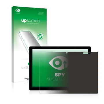 Parte frontal de un envase de producto con el logotipo de la marca upscreen. Al lado se muestra el dispositivo Chuwi UBook X c