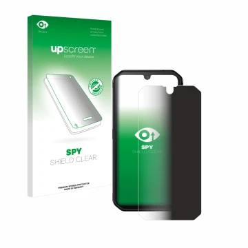 Parte frontal de un envase de producto con el logotipo de la marca upscreen. Al lado se muestra el dispositivo Blackview BV990