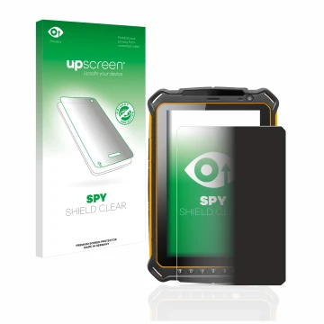 Parte frontal de un envase de producto con el logotipo de la marca upscreen. Al lado se muestra el dispositivo i.safe MOBILE I
