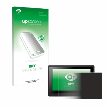 Parte frontal de un envase de producto con el logotipo de la marca upscreen. Al lado se muestra el dispositivo Wacom Cintiq 16