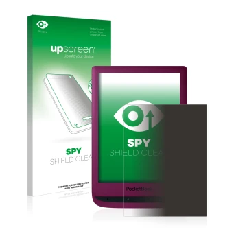 Parte frontal de un envase de producto con el logotipo de la marca upscreen. Al lado se muestra el dispositivo PocketBook Touc
