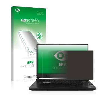 Parte frontal de un envase de producto con el logotipo de la marca upscreen. Al lado se muestra el dispositivo ASUS ROG Strix 