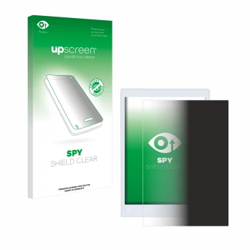 Parte frontal de un envase de producto con el logotipo de la marca upscreen. Al lado se muestra el dispositivo reMarkable 2 co