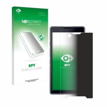 Parte frontal de un envase de producto con el logotipo de la marca upscreen. Al lado se muestra el dispositivo Bittium Tough M
