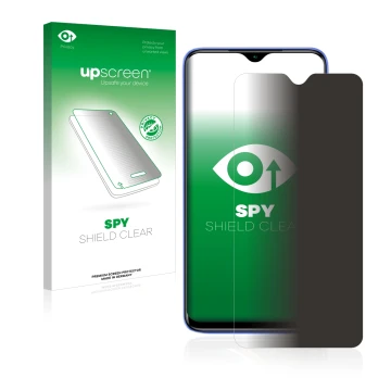 Parte frontal de un envase de producto con el logotipo de la marca upscreen. Al lado se muestra el dispositivo Xiaomi Redmi 9T