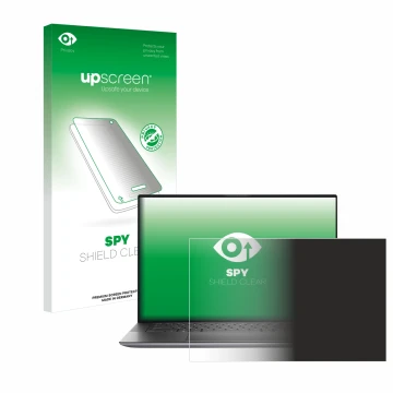 Parte frontal de un envase de producto con el logotipo de la marca upscreen. Al lado se muestra el dispositivo Dell Precision 