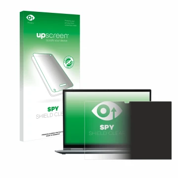 Parte frontal de un envase de producto con el logotipo de la marca upscreen. Al lado se muestra el dispositivo Lenovo ThinkPad