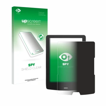 Parte frontal de un envase de producto con el logotipo de la marca upscreen. Al lado se muestra el dispositivo inkBOOK Calypso