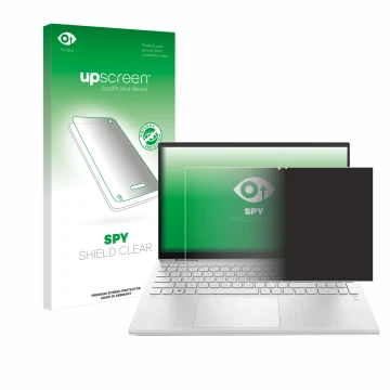 Parte frontal de un envase de producto con el logotipo de la marca upscreen. Al lado se muestra el dispositivo HP Pavilion x36