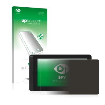 Parte frontal de un envase de producto con el logotipo de la marca upscreen. Al lado se muestra el dispositivo Huion Kamvas 13