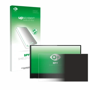 Parte frontal de un envase de producto con el logotipo de la marca upscreen. Al lado se muestra el dispositivo Lenovo ThinkVis