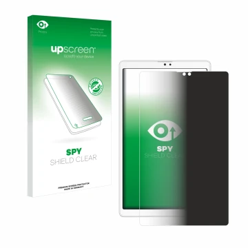 Parte frontal de un envase de producto con el logotipo de la marca upscreen. Al lado se muestra el dispositivo Samsung Galaxy 