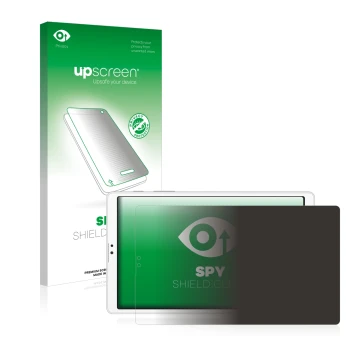 Parte frontal de un envase de producto con el logotipo de la marca upscreen. Al lado se muestra el dispositivo Samsung Galaxy 