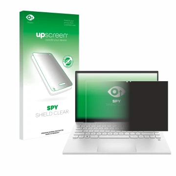 Parte frontal de un envase de producto con el logotipo de la marca upscreen. Al lado se muestra el dispositivo HP Pavilion x36