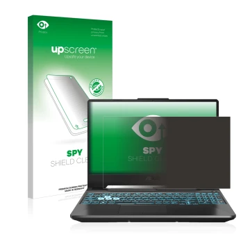 Parte frontal de un envase de producto con el logotipo de la marca upscreen. Al lado se muestra el dispositivo ASUS TUF Gaming