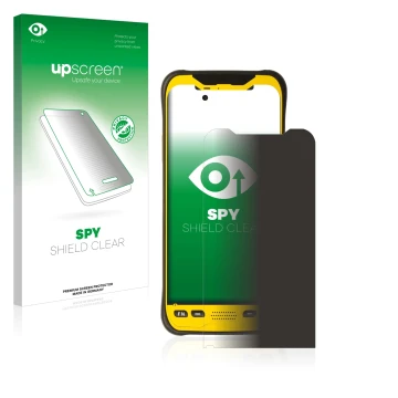 Parte frontal de un envase de producto con el logotipo de la marca upscreen. Al lado se muestra el dispositivo Trimble TDC600 