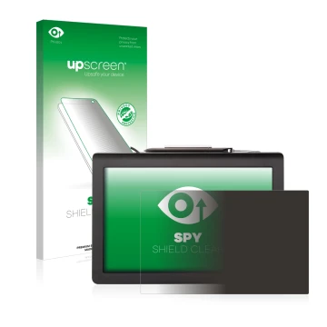Parte frontal de un envase de producto con el logotipo de la marca upscreen. Al lado se muestra el dispositivo Signotec Pen Di