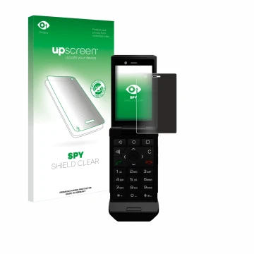 Parte frontal de un envase de producto con el logotipo de la marca upscreen. Al lado se muestra el dispositivo Caterpillar Cat