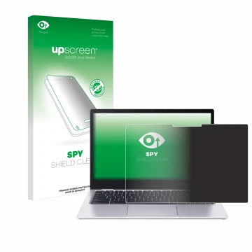 Parte frontal de un envase de producto con el logotipo de la marca upscreen. Al lado se muestra el dispositivo Acer Chromebook