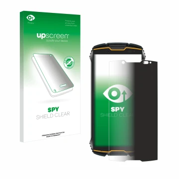 Parte frontal de un envase de producto con el logotipo de la marca upscreen. Al lado se muestra el dispositivo Cubot King Kong