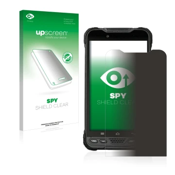 Parte frontal de un envase de producto con el logotipo de la marca upscreen. Al lado se muestra el dispositivo UniStrong UT12P