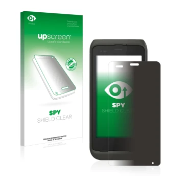 Parte frontal de un envase de producto con el logotipo de la marca upscreen. Al lado se muestra el dispositivo Honeywell CT45 