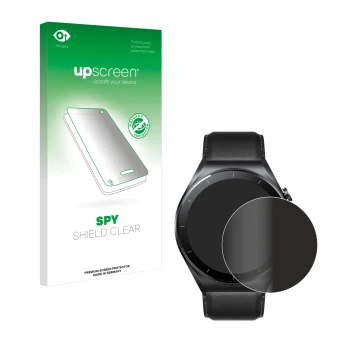 Parte frontal de un envase de producto con el logotipo de la marca upscreen. Al lado se muestra el dispositivo Xiaomi Watch S1