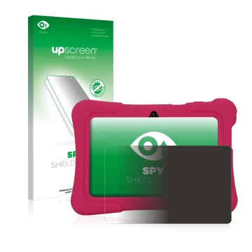 Parte frontal de un envase de producto con el logotipo de la marca upscreen. Al lado se muestra el dispositivo Pritom K7 con s