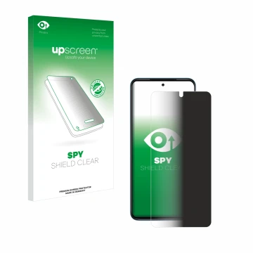 Parte frontal de un envase de producto con el logotipo de la marca upscreen. Al lado se muestra el dispositivo Xiaomi Redmi No