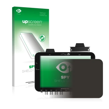 Parte frontal de un envase de producto con el logotipo de la marca upscreen. Al lado se muestra el dispositivo Convergent Desi