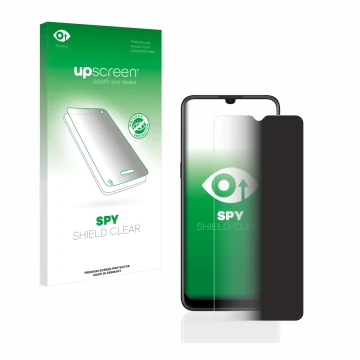 Parte frontal de un envase de producto con el logotipo de la marca upscreen. Al lado se muestra el dispositivo Nokia G21 con s