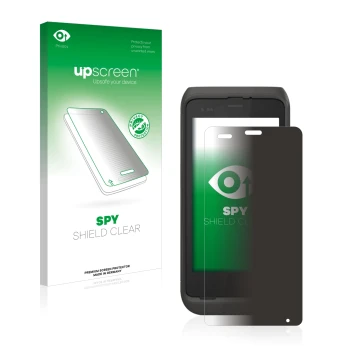 Parte frontal de un envase de producto con el logotipo de la marca upscreen. Al lado se muestra el dispositivo Honeywell CT45 