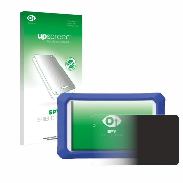 Parte frontal de un envase de producto con el logotipo de la marca upscreen. Al lado se muestra el dispositivo Clementoni Clem