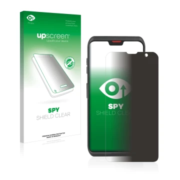 Parte frontal de un envase de producto con el logotipo de la marca upscreen. Al lado se muestra el dispositivo Honeywell ScanP