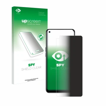 Parte frontal de un envase de producto con el logotipo de la marca upscreen. Al lado se muestra el dispositivo Oppo Reno 8 Lit
