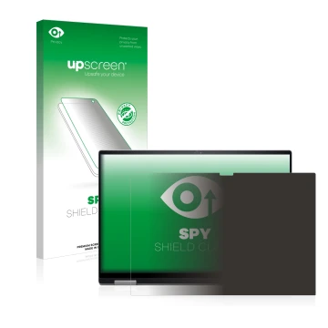 Parte frontal de un envase de producto con el logotipo de la marca upscreen. Al lado se muestra el dispositivo Dell Inspiron 1