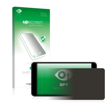 Parte frontal de un envase de producto con el logotipo de la marca upscreen. Al lado se muestra el dispositivo Portkeys PT5 II