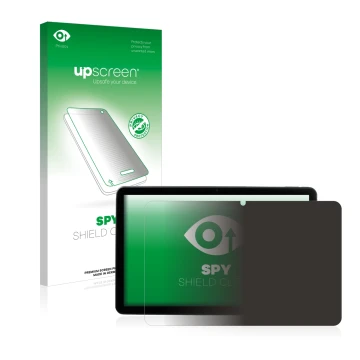 Parte frontal de un envase de producto con el logotipo de la marca upscreen. Al lado se muestra el dispositivo MEDION Lifetab 