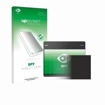 Parte frontal de un envase de producto con el logotipo de la marca upscreen. Al lado se muestra el dispositivo Wacom Intuos CT