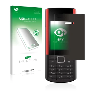 Parte frontal de un envase de producto con el logotipo de la marca upscreen. Al lado se muestra el dispositivo Nokia 5710 XA c
