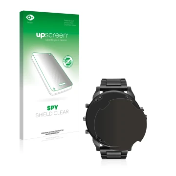 Parte frontal de un envase de producto con el logotipo de la marca upscreen. Al lado se muestra el dispositivo Diesel DZ7395 M